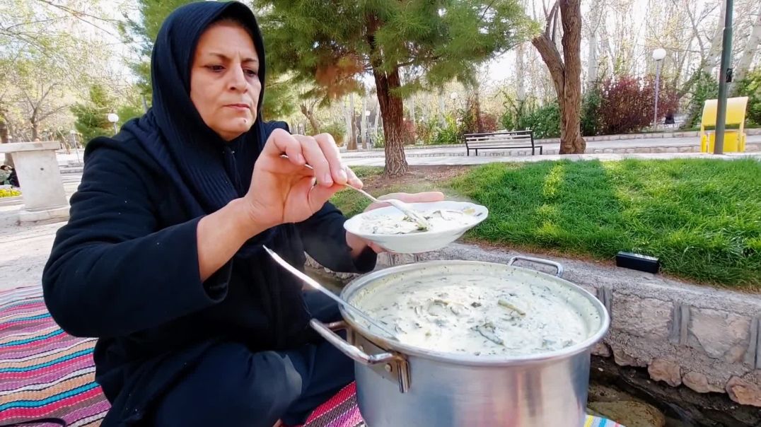 Cooking local buttermilk soup with organic and natural vegetables by my great aunt